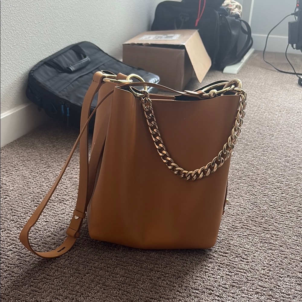 Rebecca Minkoff Tan Gold Shoulder Bag with Chain Detail